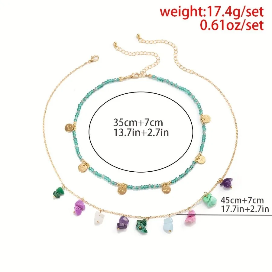 2 pièces coloré pierre concassée Turquoise Seq pendentif cristal perlé Vintage colliers