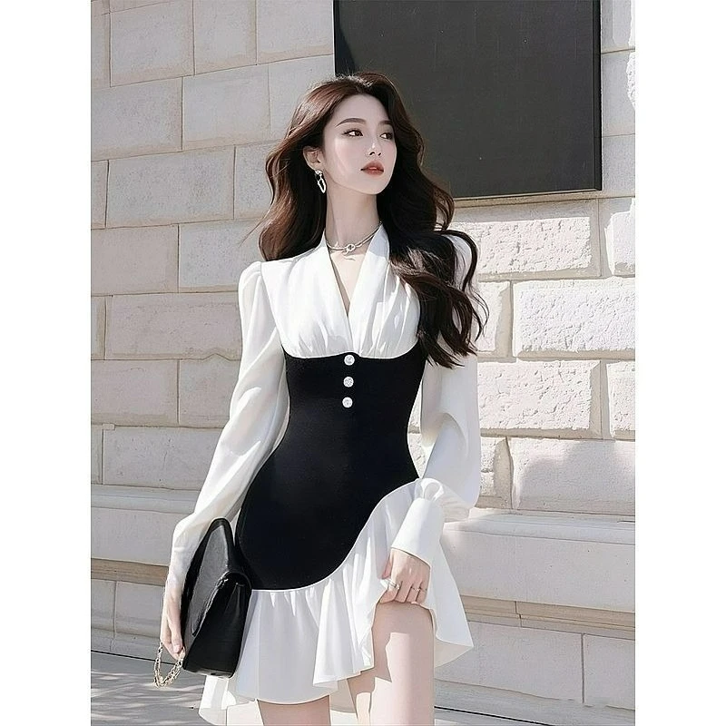 New Foreign Style Large Size Age-reducing Splicing Sister Thin Shirt Meat Cover Dress Temperament Women's Clothing Niche  Fresh
