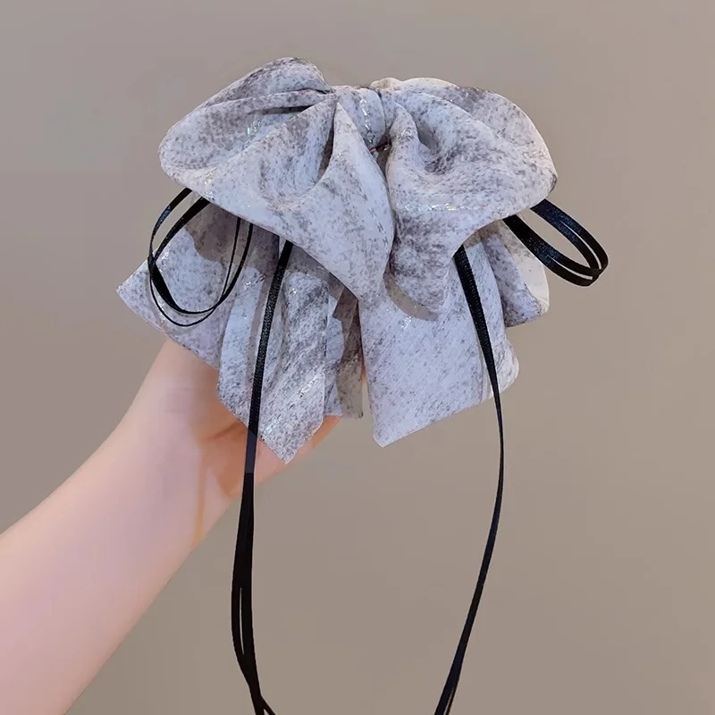 กิ๊บติดผมริบบิ้นตาข่ายพิมพ์ลายหวานสำหรับผมหางม้าขนาดเล็ก กิ๊บติดผมทรงดังโงะด้านหลังศีรษะ