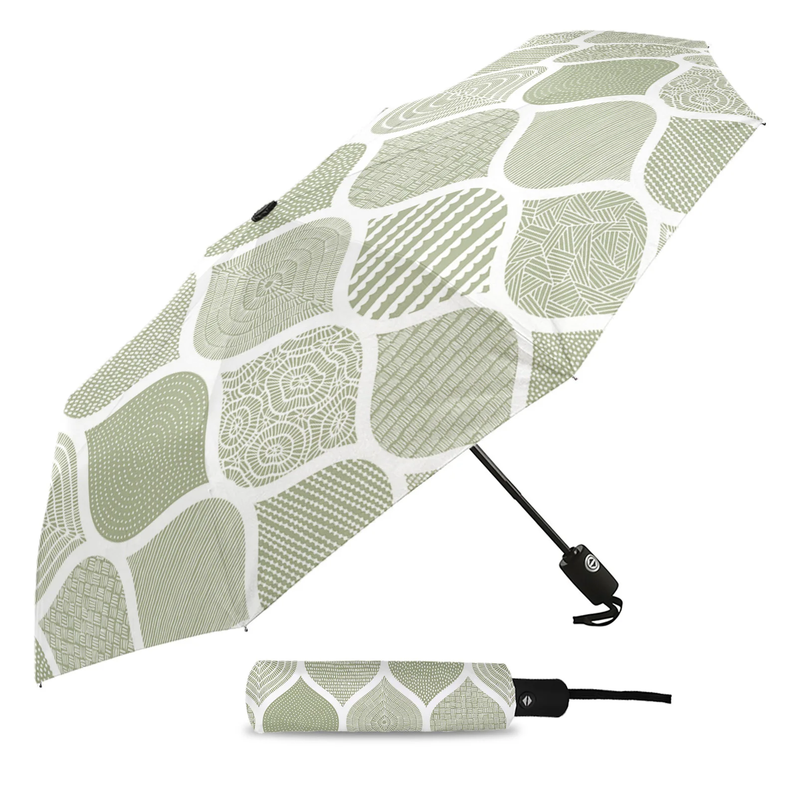 Geometry Moroccan Texture Sage Green Automatic Umbrella Travel Folding Umbrella Portable Parasol Windproof Umbrellas