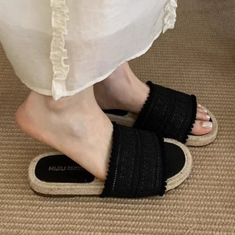 Zapatillas de Mujer, Zapatos planos a la moda, sandalias de Mujer, verano 2025, chanclas tejidas para playa, nuevo confort para caminar, Zapatos bohemios para Mujer
