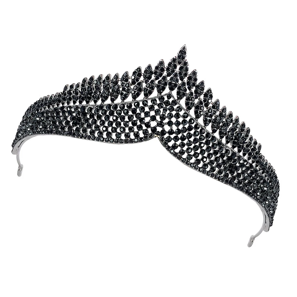 

Rhinestone Vintage Bridal Crown Hair Accessories Wedding Party Headdress Black Alloy Lightweight Durable Retro