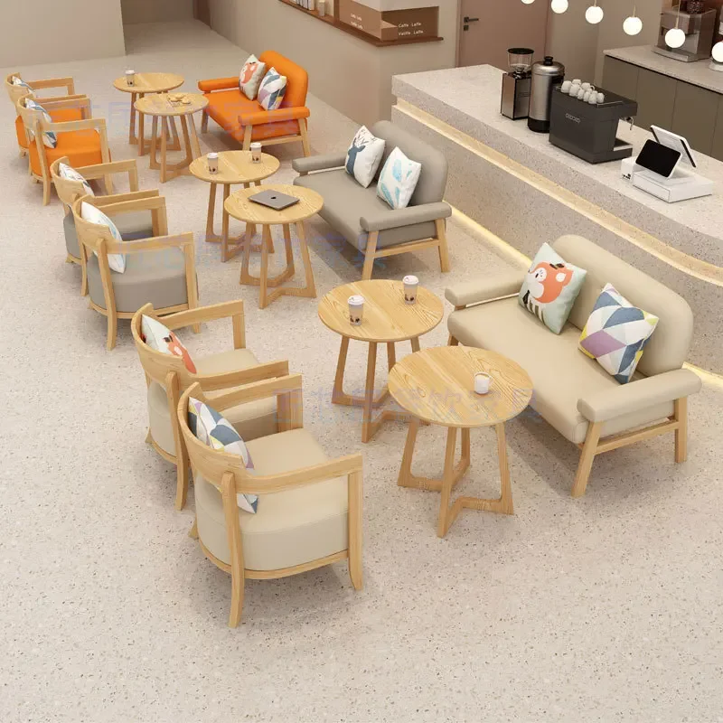 Internet celebrity milk tea shop cafe solid wood tables and chairs baking dessert shop book bar negotiation leisure library sofa