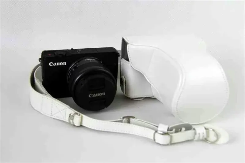 Luxury PU Leather Case Camera Video Bag Full Body Protector for Canon EOS M200 M100 M10 18-55mm Lens Protective Cover with Strap