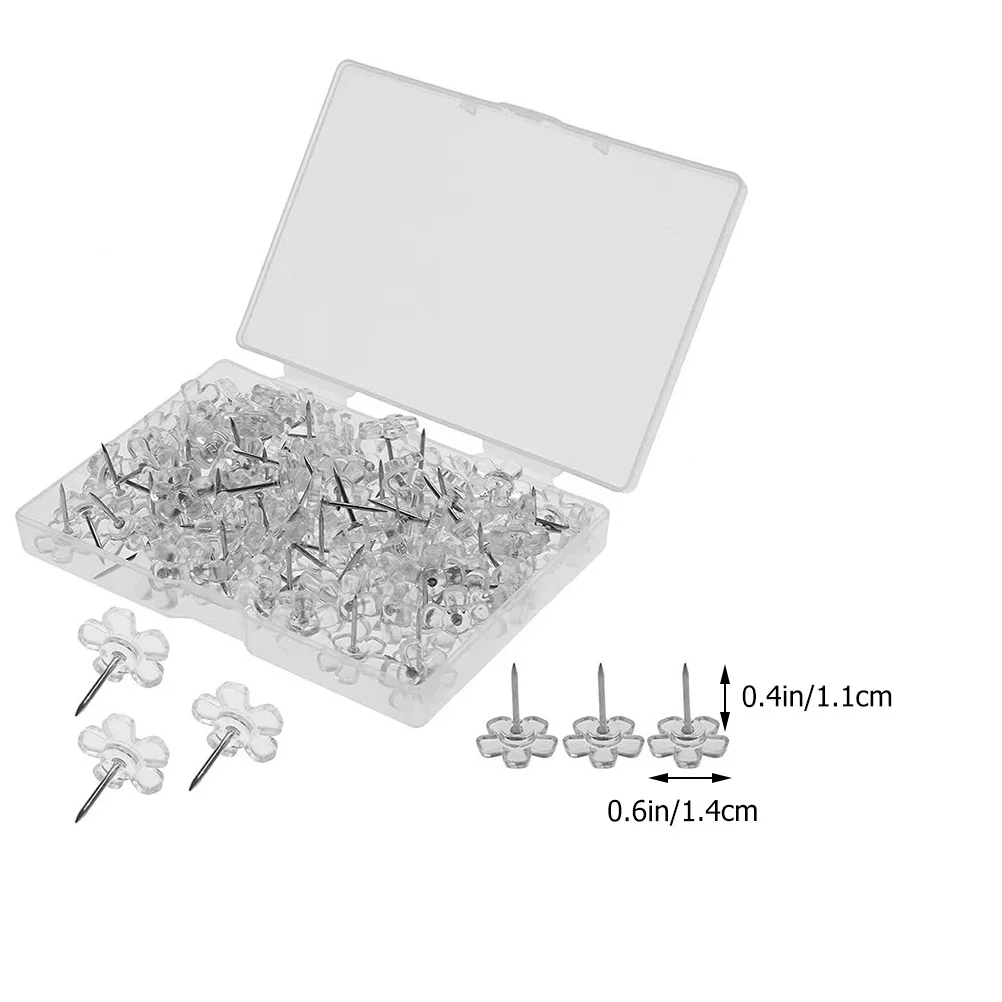 100Pcs Transparent Flower Thumbtacks Plastic Push Pins Office Map Marking Cork Board Fixing Pins Delicate Thumb Tacks