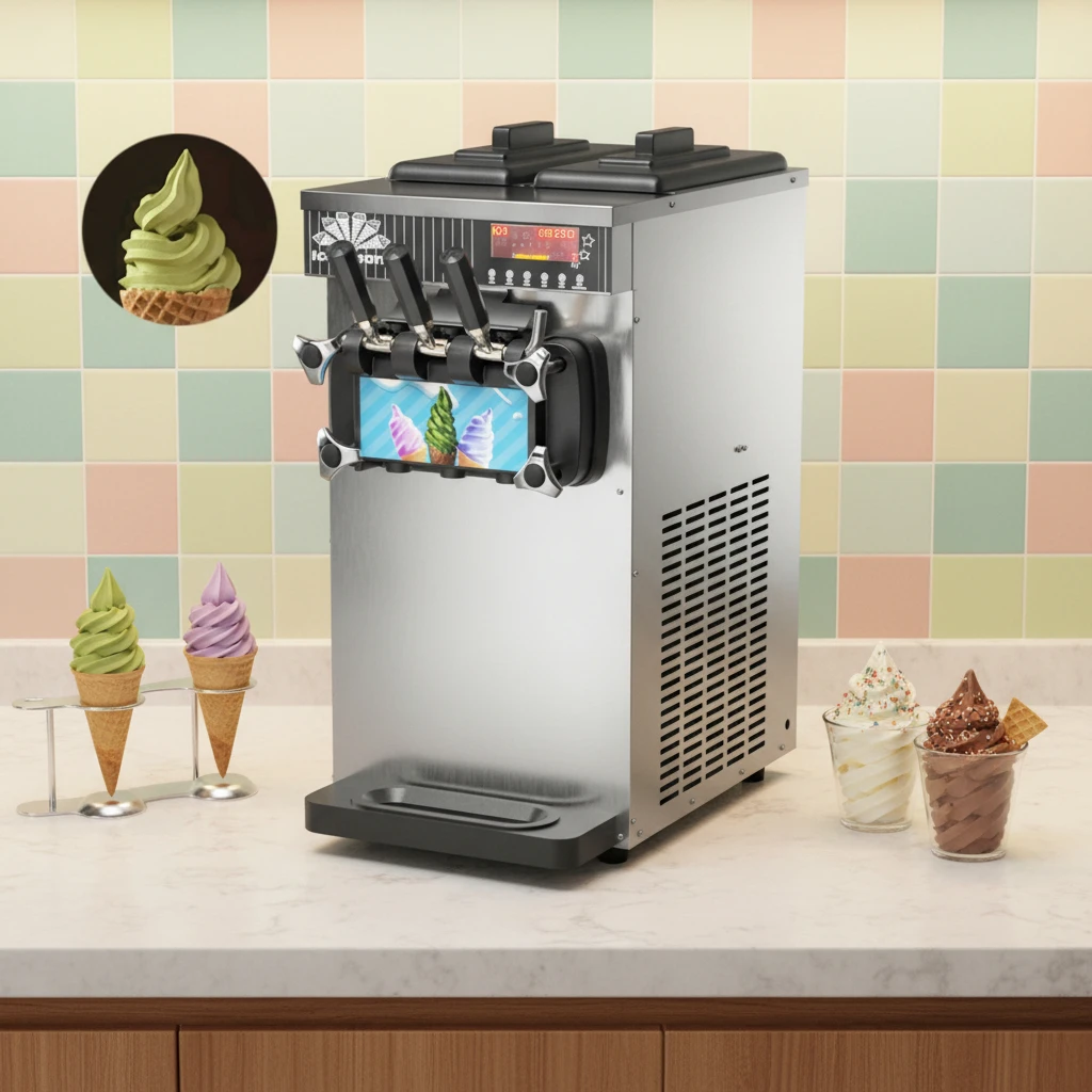 LD BQL128 Small Commercial Soft Ice Cream Machine Stainless Steel 1300W Motor Table Top 1 Year Warranty for Restaurant Home Use