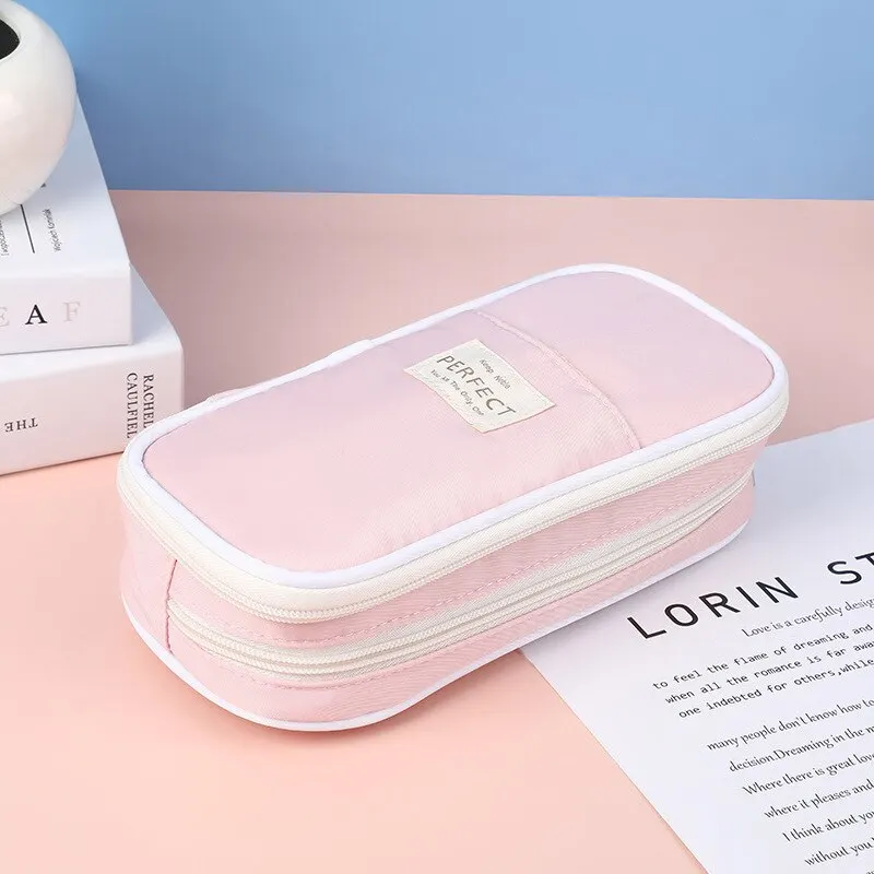 Macaroon 3 Layer Pencil Case Smooth Zipper Large Capacity Pencilcase Stationery Organizer Pencilcase Holder