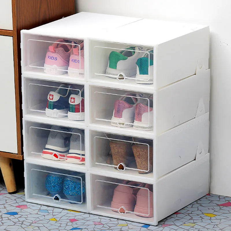 Caja de almacenamiento organizadora de zapatos, gabinete para zapatillas, contenedores plegables con puerta transparente magnética