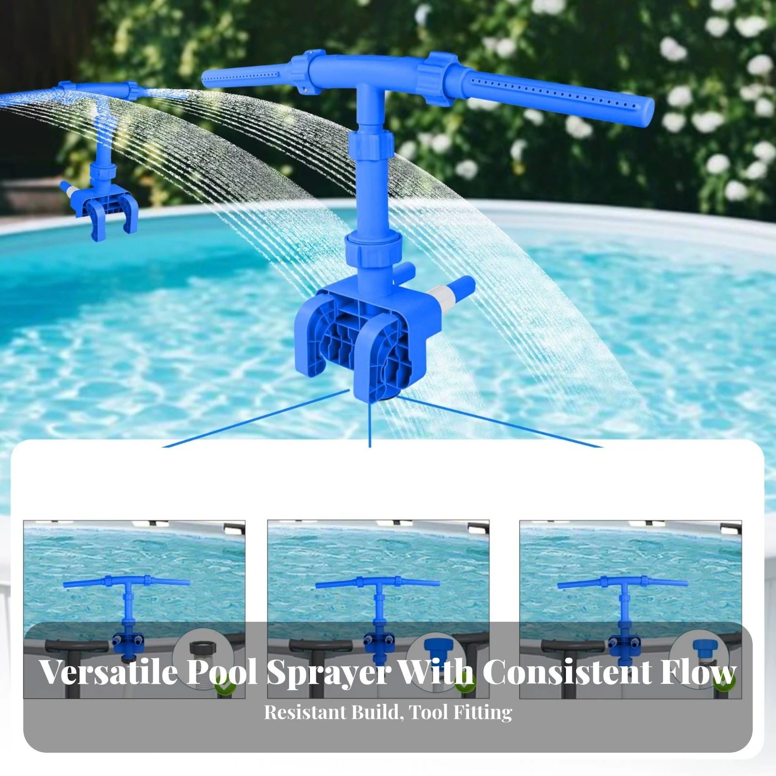 Pool Sprinkler Fountain Attachment Easy to Install Pool Fountain with Clamp Mounting Base Above-Ground Inflatable for Families
