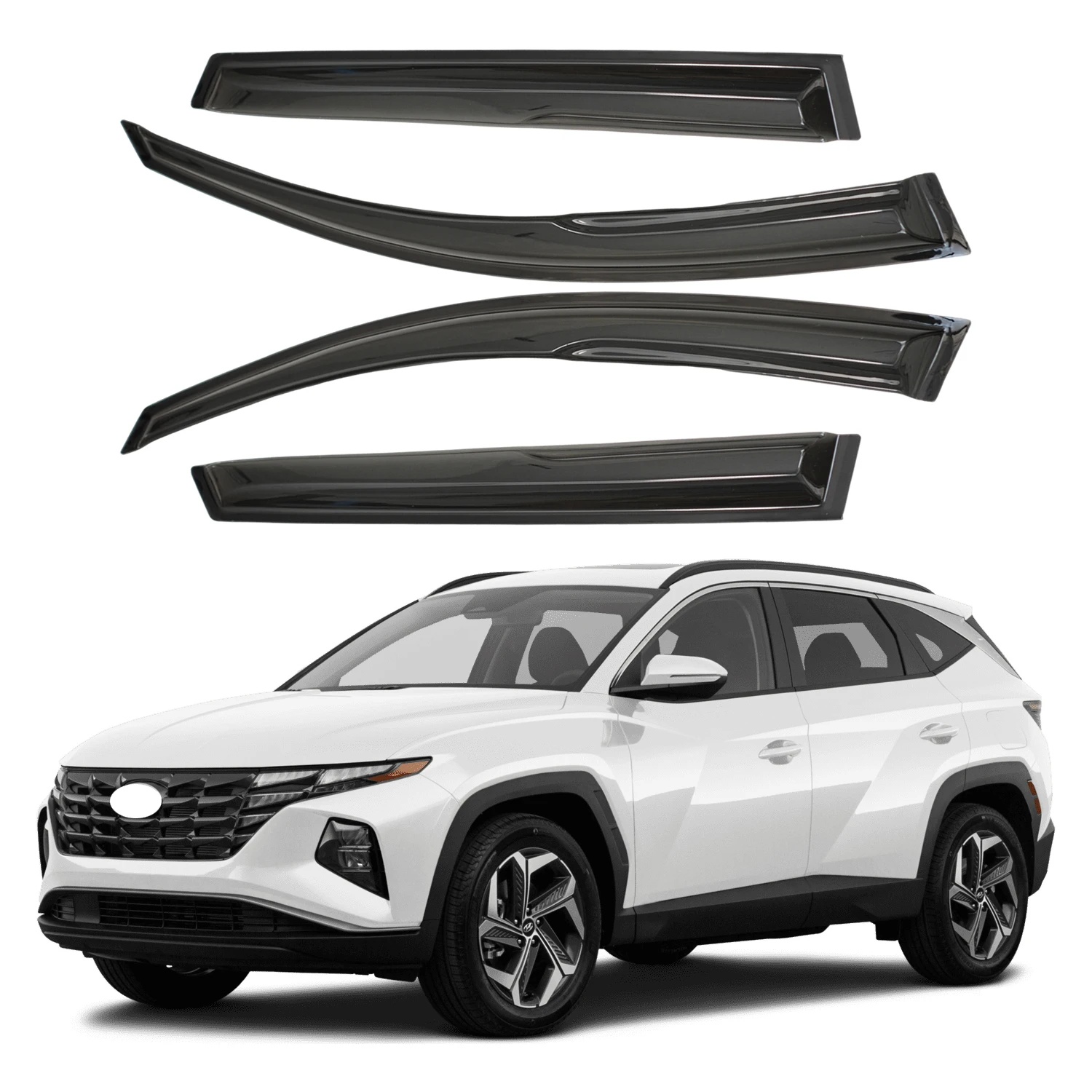 

For Hyundai Tucson 5-Door 2016-2020 Wind Deflectors Tinted External 4pcs Set Sun Rain Vent Guards 1.5MM Thickness