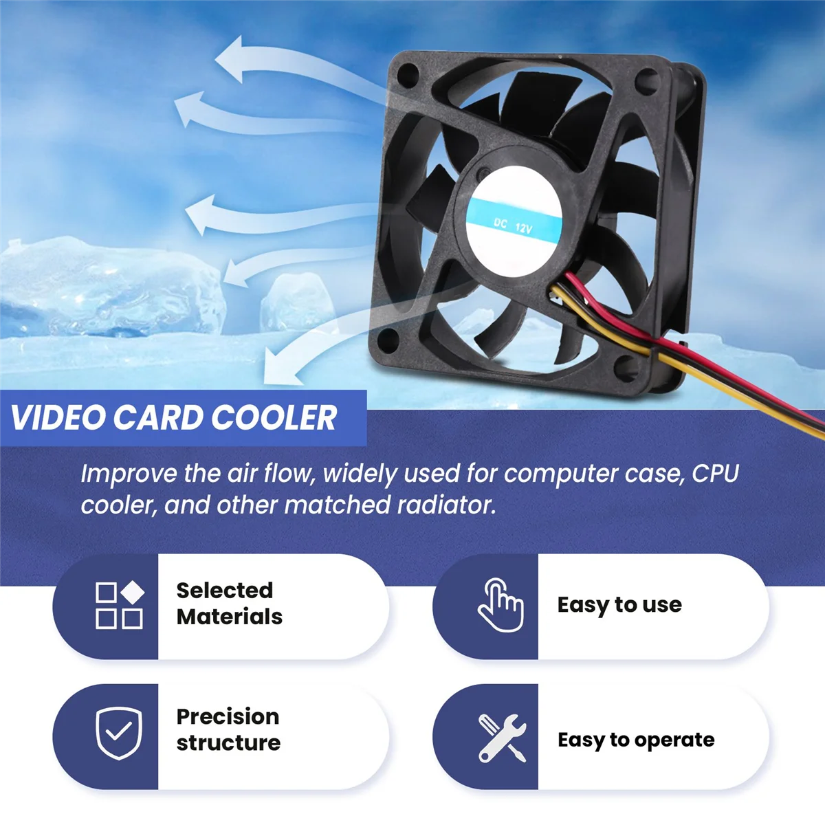 60Mm 6Cm DC 12V 3 Pin Computer Case CPU Cooler Cooling Fan Black 2 Pcs