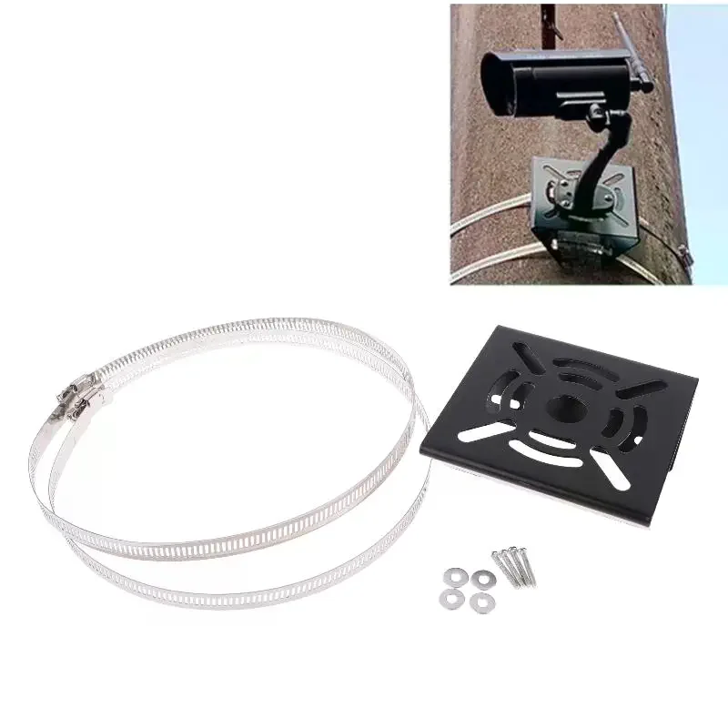 Iron Hoop Plate Street Light Pole Mount Holder 1 Set Universal Joint Pole Column Holding Monitoring Bracket Camcorder Back Stand