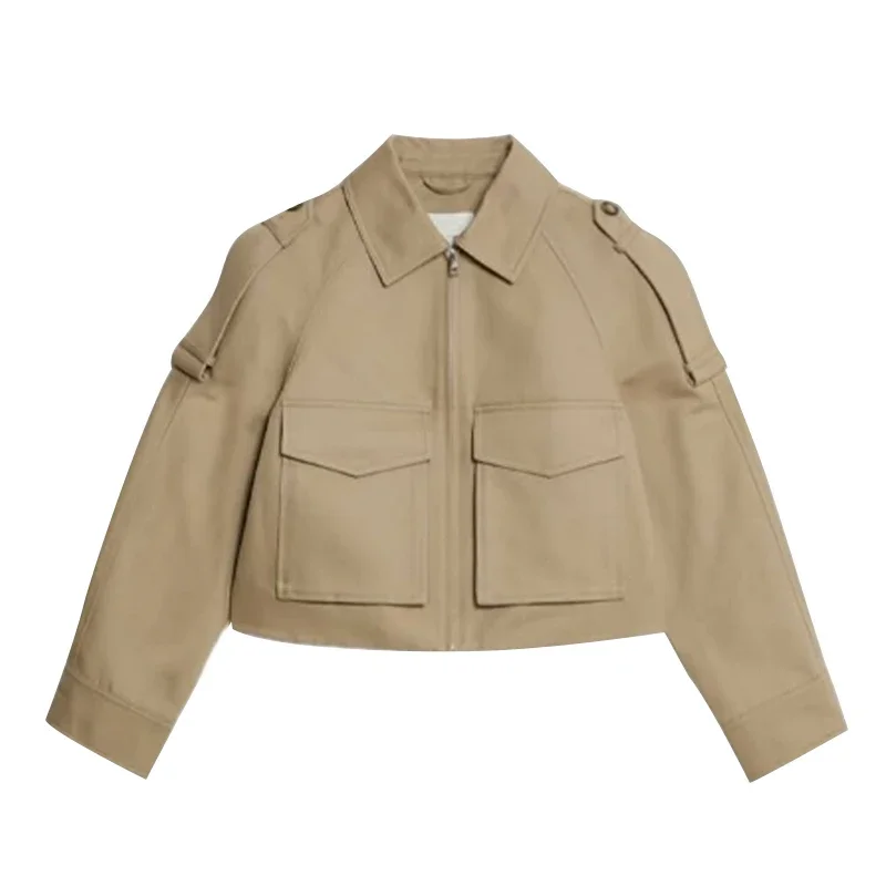 Chaqueta informal con cinturón liso para mujer, abrigos holgados con cremallera y manga larga con cuello vuelto para mujer, ropa de calle elegante para primavera 2025