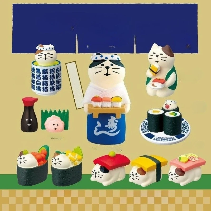 Japanese-style Cat Miniature Sushi Shop - Zakka Dollhouse Diorama Cute Photography Props Kawaii Home Decor Gift