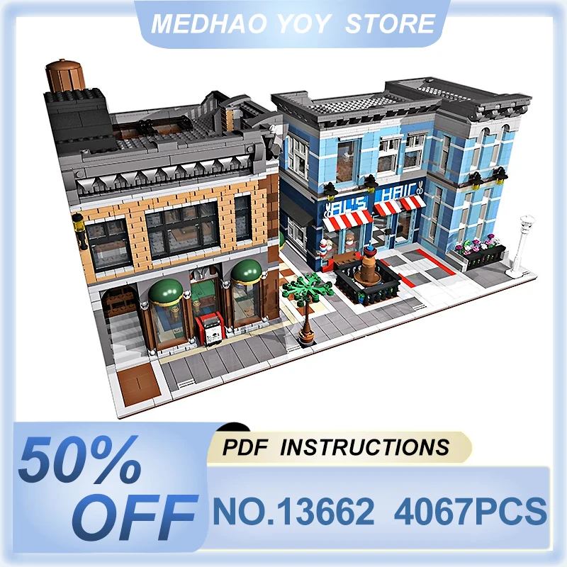 New MOC-13662 Detective's Neighbourhood Compatible 10246 Modular Building Blocks Bricks Educational Puzzle DIY Toy Birthday Gift