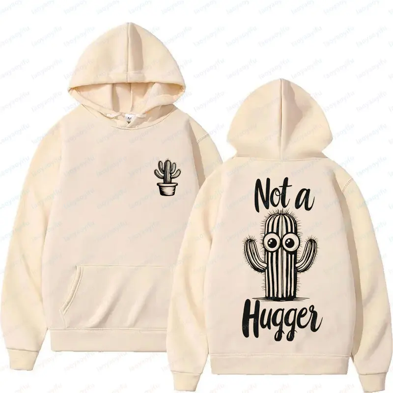 

Funny Cactus Shirts Not A Hugger Introvert Gifts Crazy Eyed Cactus Hoodies High Quality Hoodie Women's Comfortable Pullover