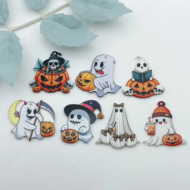10 Stück Halloween-Cartoon-Acryl-Anhänger, Geister-Anhänger, DIY-Schmuckherstellungszubehör