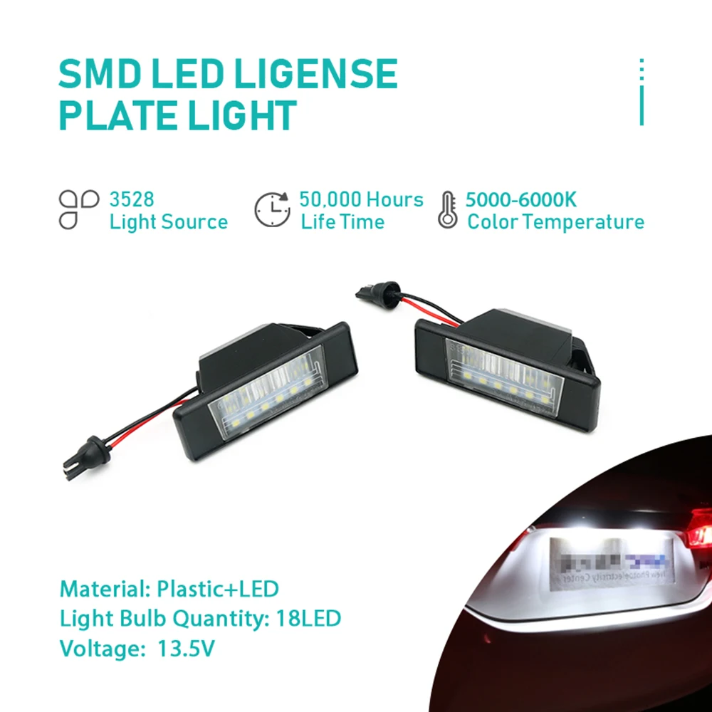 For Nissan X-Trail Qashqai March Versa NV200 Rogue Sport 2Pcs Ultra Bright LED License Plate Lights