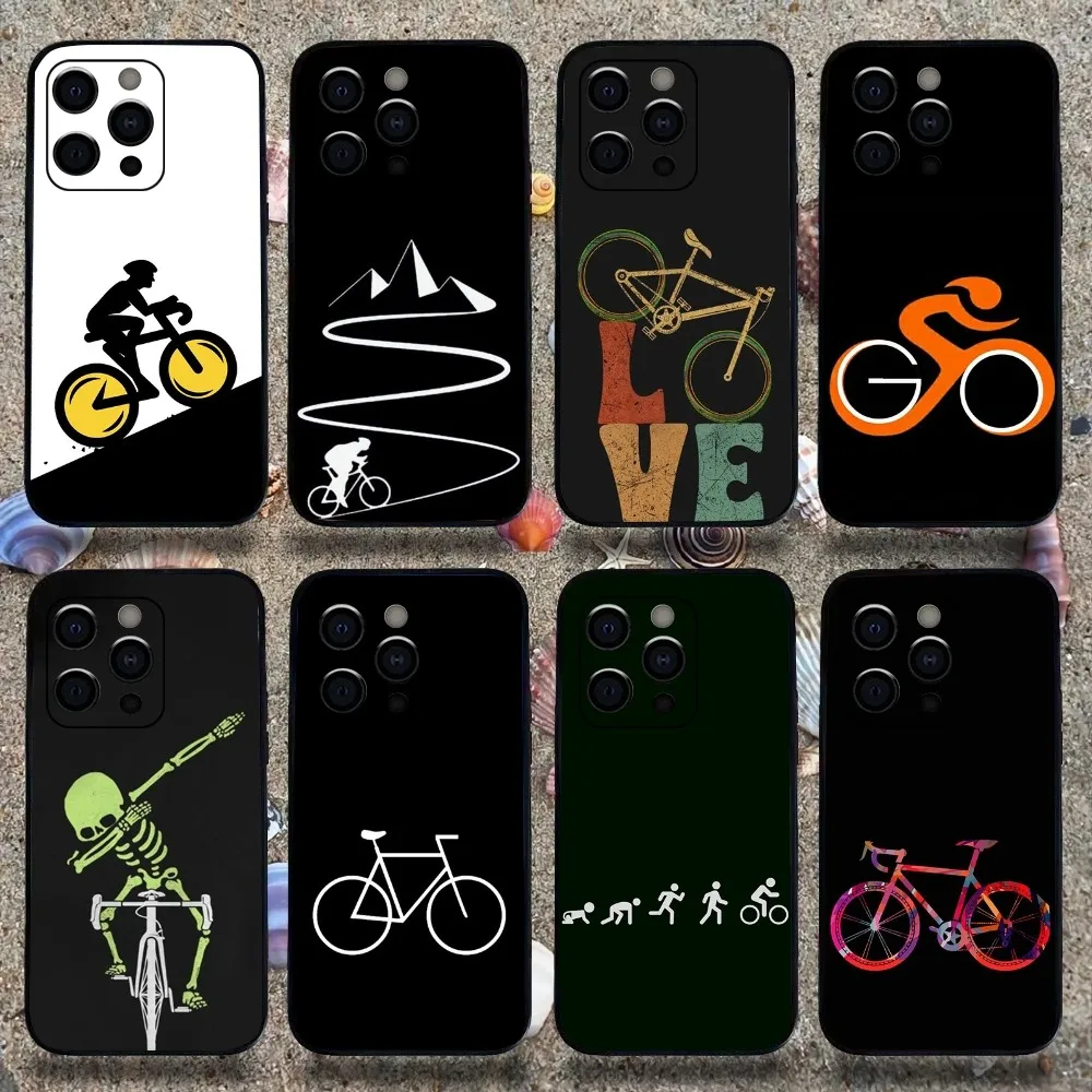 Road Bike Cyclist Cycling Phone Case For Apple iPhone 15,14,13,12,11,Pro,X,XS,Max,XR,Plus,Mini Soft Black Cover