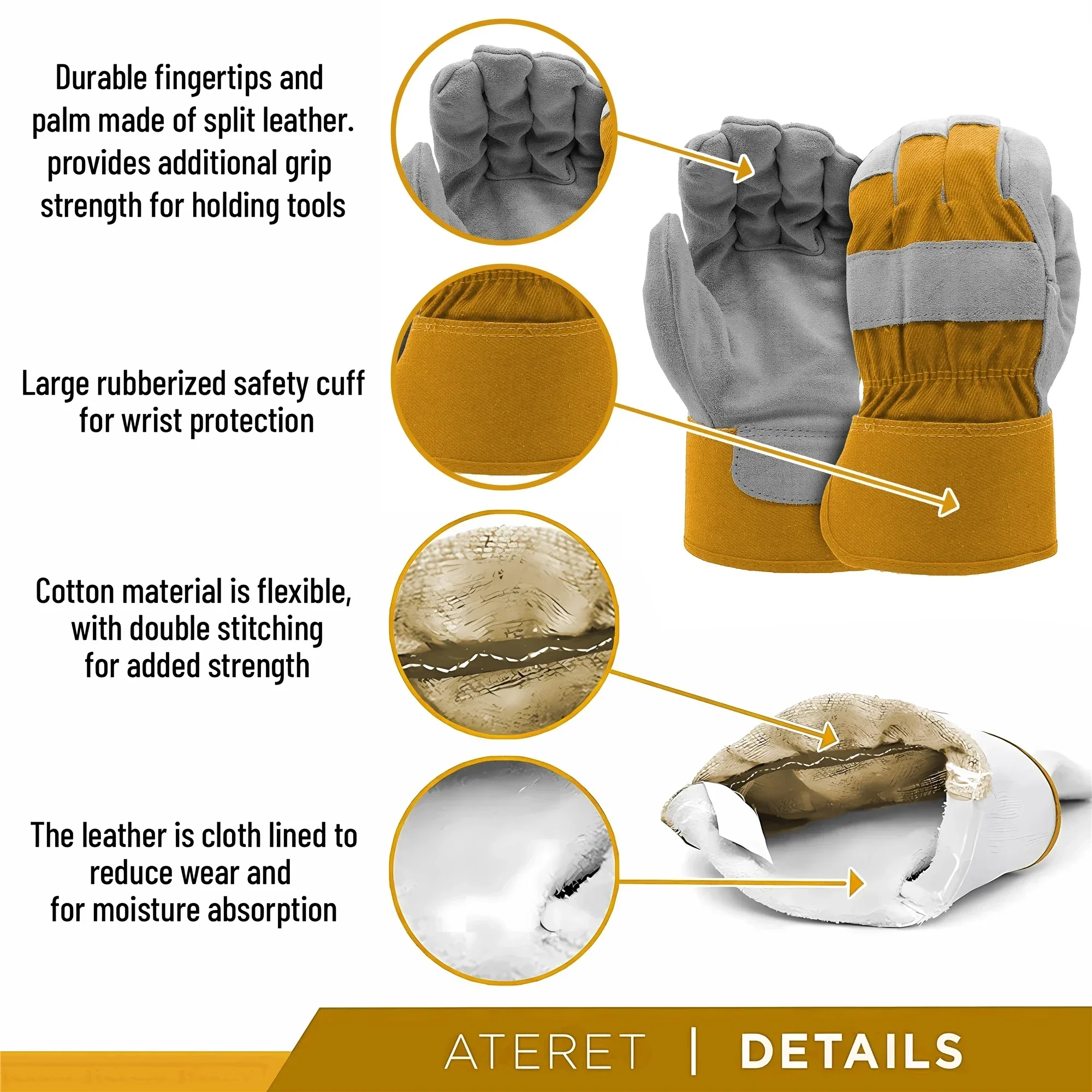 1 Pair Cowhide Split Leather Work Gloves Welding Hunting Driving Farm Garden Security Protection Heavy Duty Truck Driving Gloves