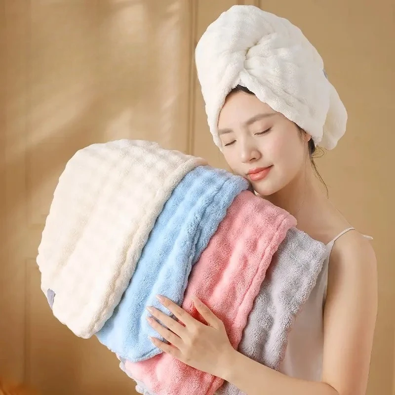 French-Style Hair-Drying Cap for Students Thickened Quick-Drying,Highly Absorbent Hair-Drying Towel Home Use Bubble Velvet Hair