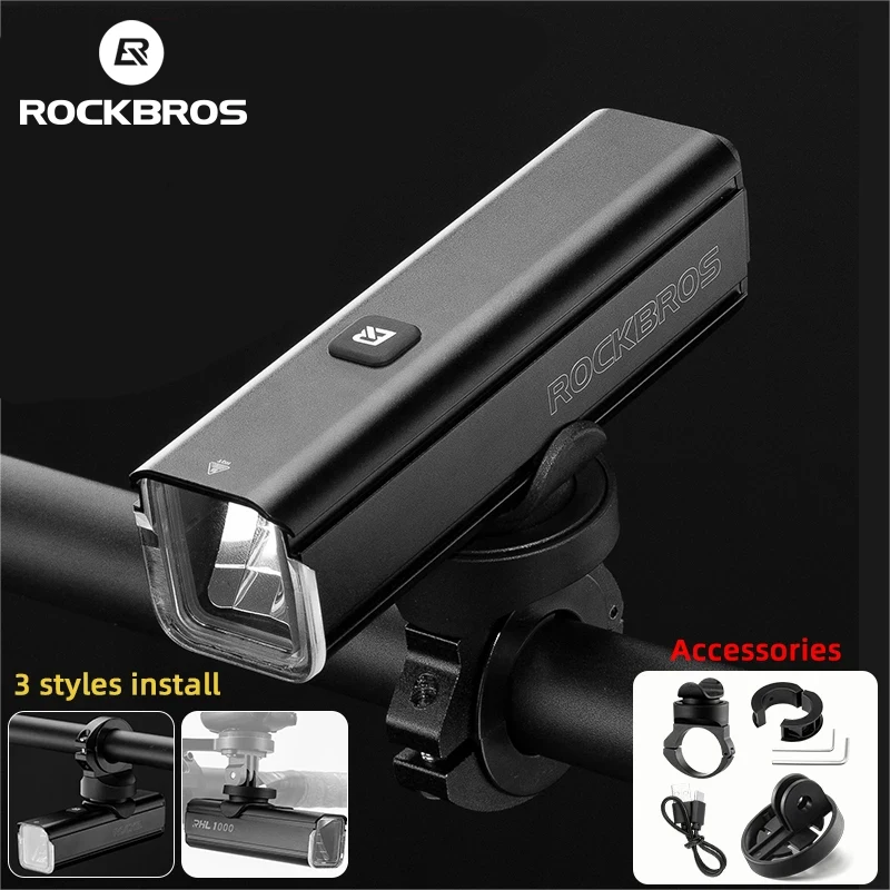 ROCKBROS Bike Front Light 1000LM 4500mAH Lamp Flashlight Type-C Bicycle Light Multi Install Headlights MTB Road Cycling Light