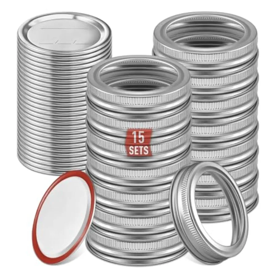 15 Sets 70mm Regular Mouth Mason Jar Lids and Rings Airtight Vacuum Seal, Leak-Proof BPA-Free Steel, Home Canning and Meal Prep