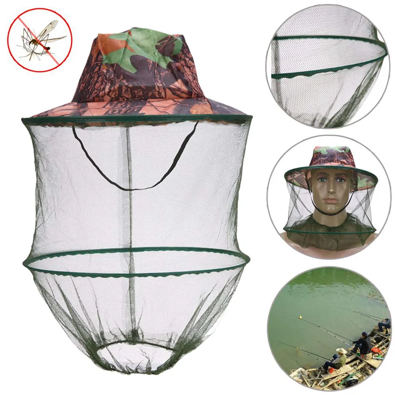 RTENTE-3X Camouflage chapeau de pêche abeille gardant les insectes moustiquaire casquette de prévention maille casquette de pêche parasol cou solitaire couvre-tête