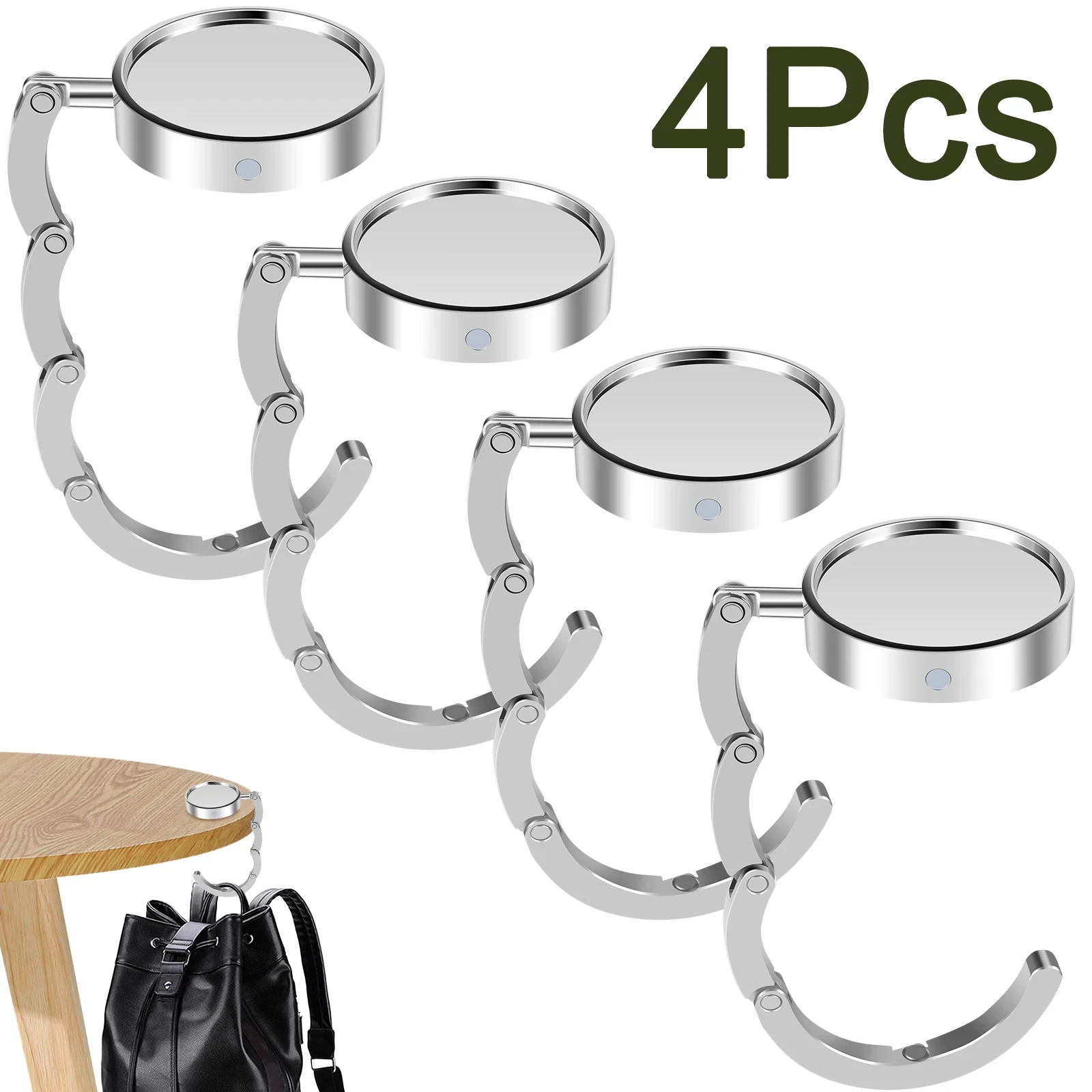 4Pcs Folding Handbag Hangers for Tables Portable Metal Hanging Non-Slip Multipurpose Bag Hooks Key Ring Rack for Outdoor Storage