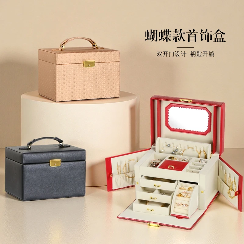 Portable Jewelry Organizer with Mirror Compact Travel Jewelry Case with Compartments for Necklaces Earrings Rings Storage Box