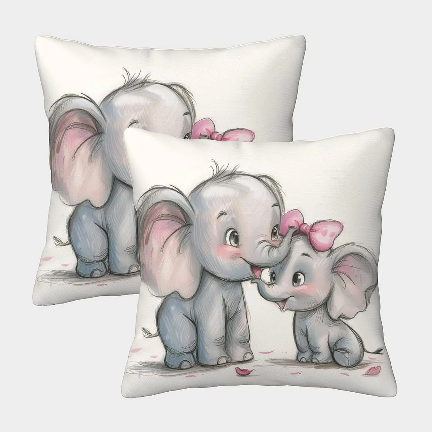 2PC Elephant Cushion Cover Decor Pillowcases Square Cushions with Invisible Zipper Cushion Cover Decor Throw Pillow Case 45x45cm