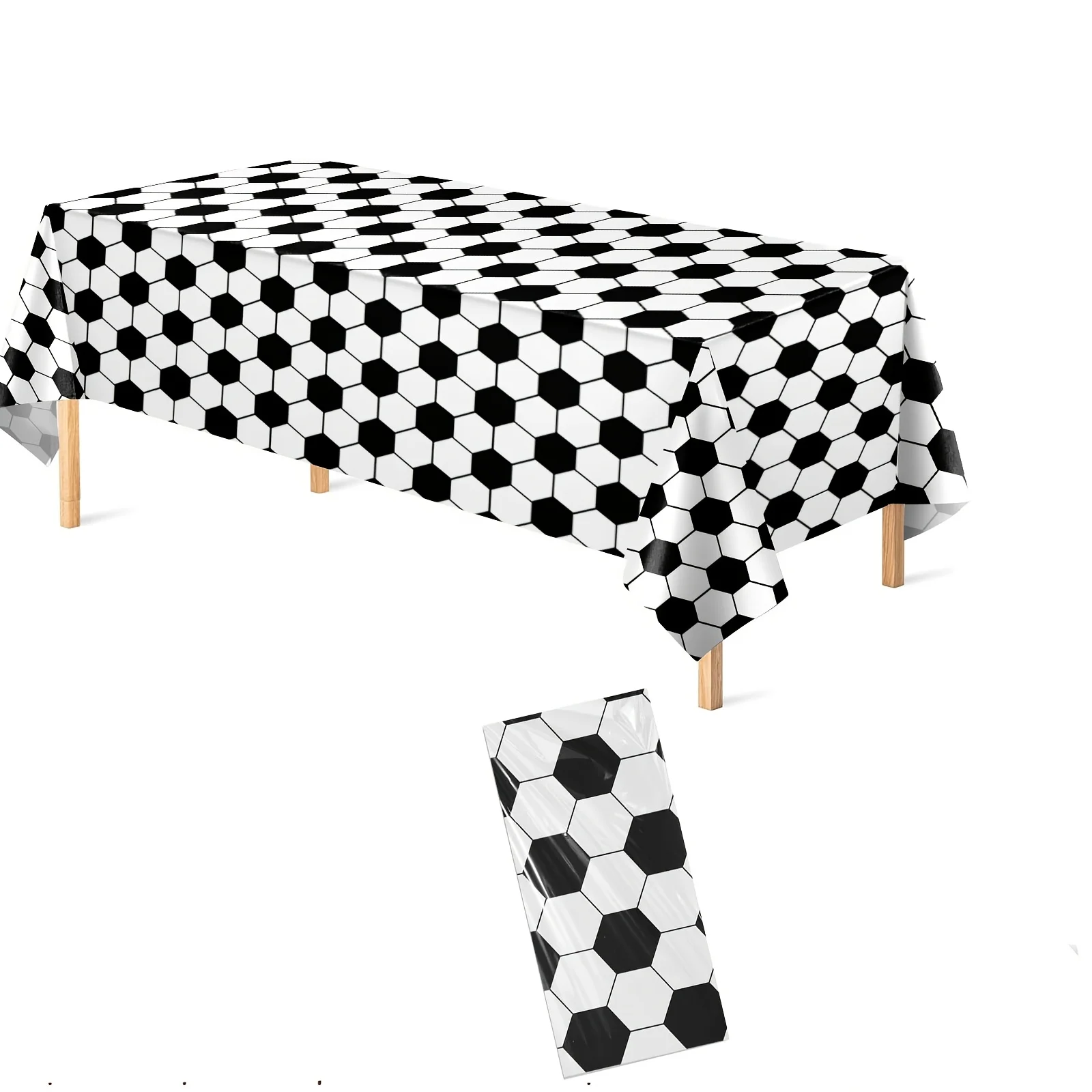 1pc Football-themed Tablecloth, Black and White Rectangular Party Table Cover for Birthday Parties and Festive Events, Wedding S