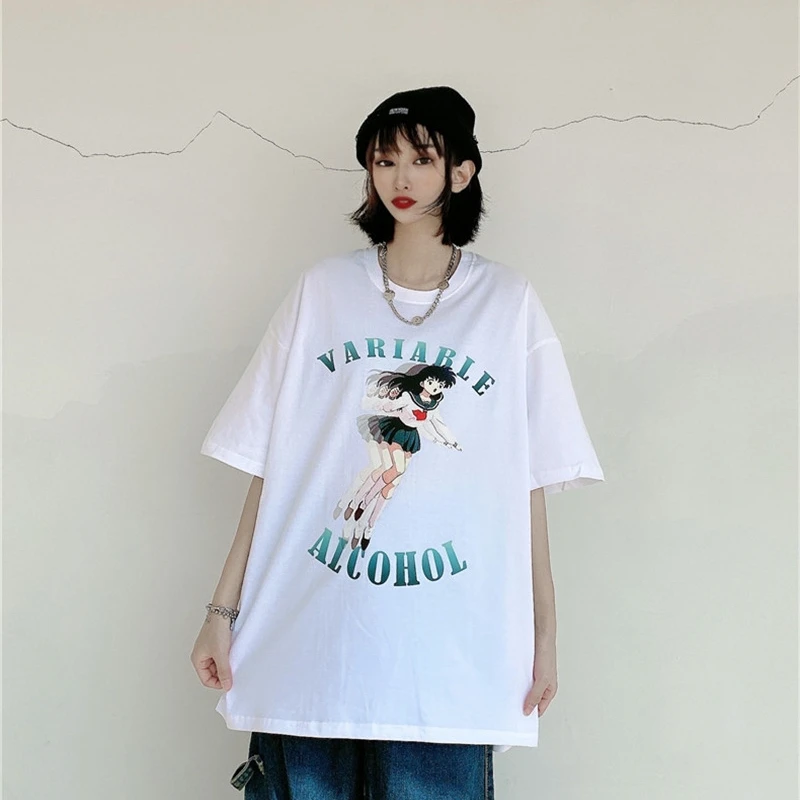 Versione giapponese Cartoon Anime t-shirt Casual girocollo manica corta top Kawaii vestiti Harajuku Tees fumetti abbigliamento donna