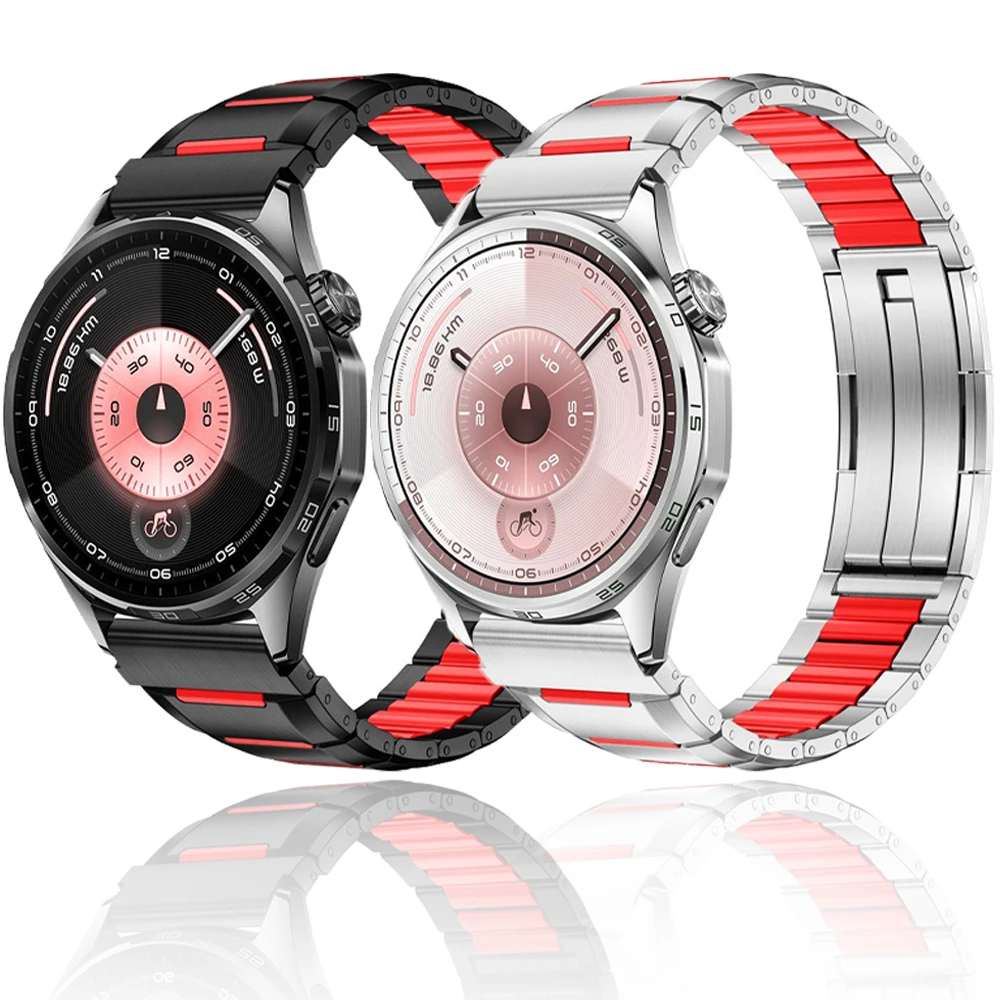 

Ремешок из нержавеющей стали 22 мм с фторкаучуком для Huawei Watch GT6 Pro/GT6/5/4/3 46 мм, сменный браслет для Amazfit Bip 6/GTR 4 3