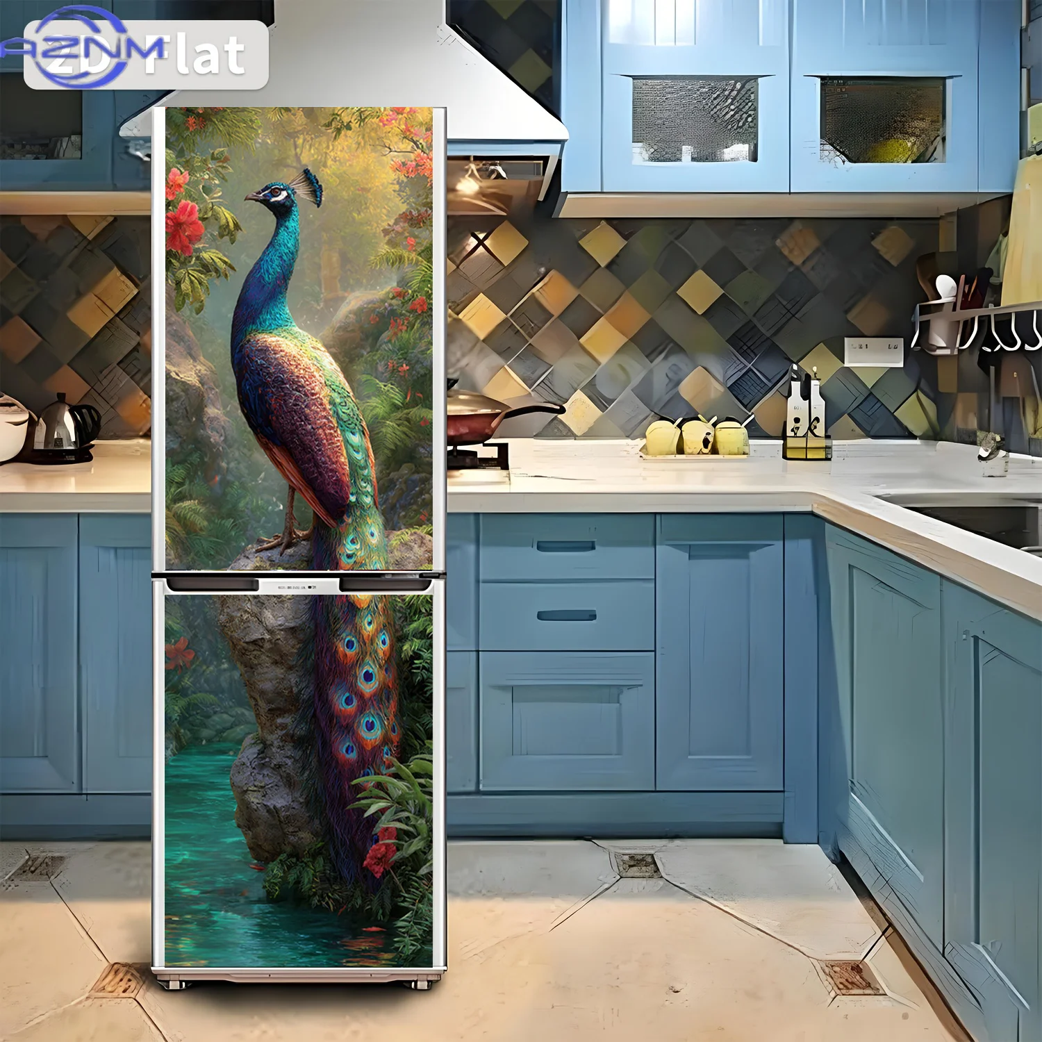 1pc of Refrigerator Sticker, , Featuring a Peacock Valley Theme Design, Self-Adhesive Wall Decoration Suitable for Cabinets An