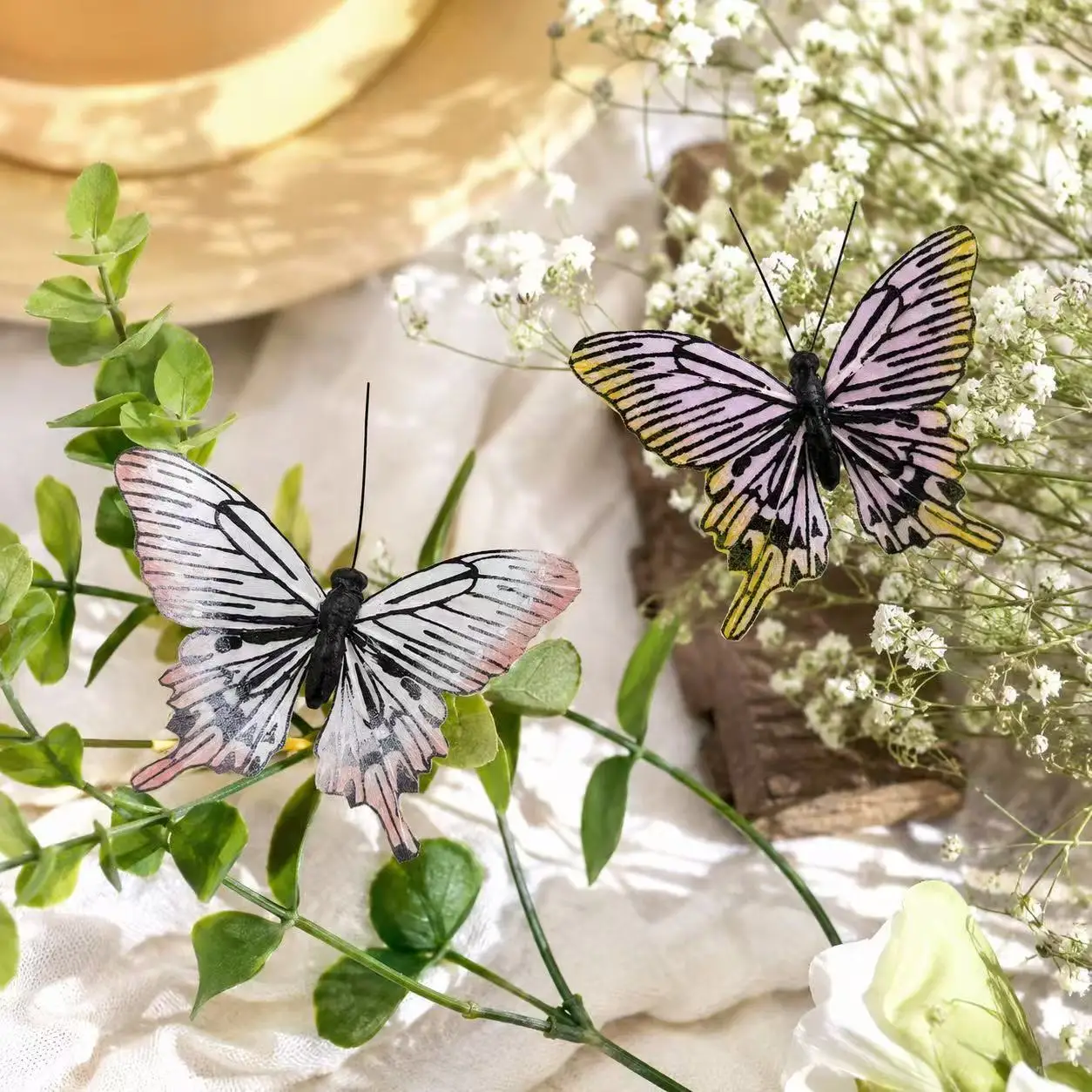 Artificial Feather Butterfly Hanging Ornament, Simulation Butterfly Crafts, Xmas Tree Wall Wedding Home Decor, 8‑Pack