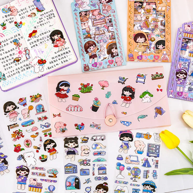 4pcs/pack Cartoon Girl Decorative stickers cute diy material sticke Scrapbooking DIY Diary Album creative Planner sticker