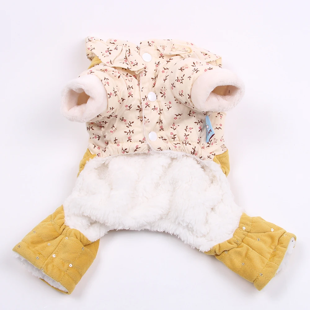 Dog Winter Jumpsuit Hoodie Floral Design Pet Puppy Coat Jacket Apparel Outfit 5 Size 2 Colours