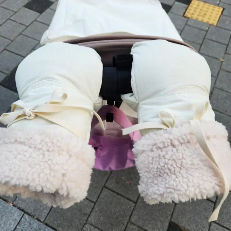Pair Fleece Lined Warm Windproof Baby Strollers Gloves Stylish Bows Decorated for Easy Installation & Cold A2UB