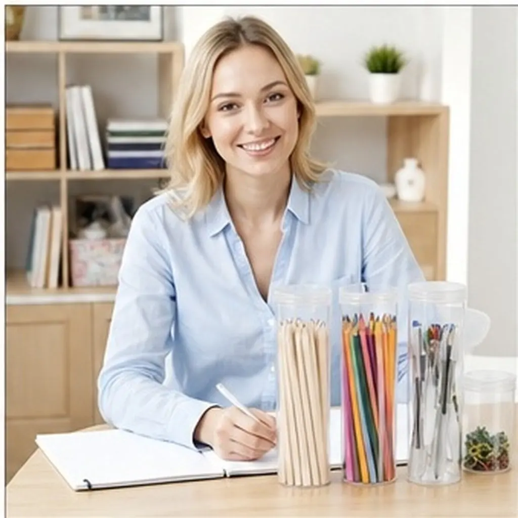 4Pcs Modern Clear Plastic Pen Storage Container Cylindrical Upright Pencil Holder Versatile Stationery Organizer Desktop