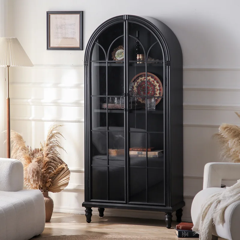 

black old dining room kitchen storage cabinet tableware placement cabinet study living room wine cabinet display