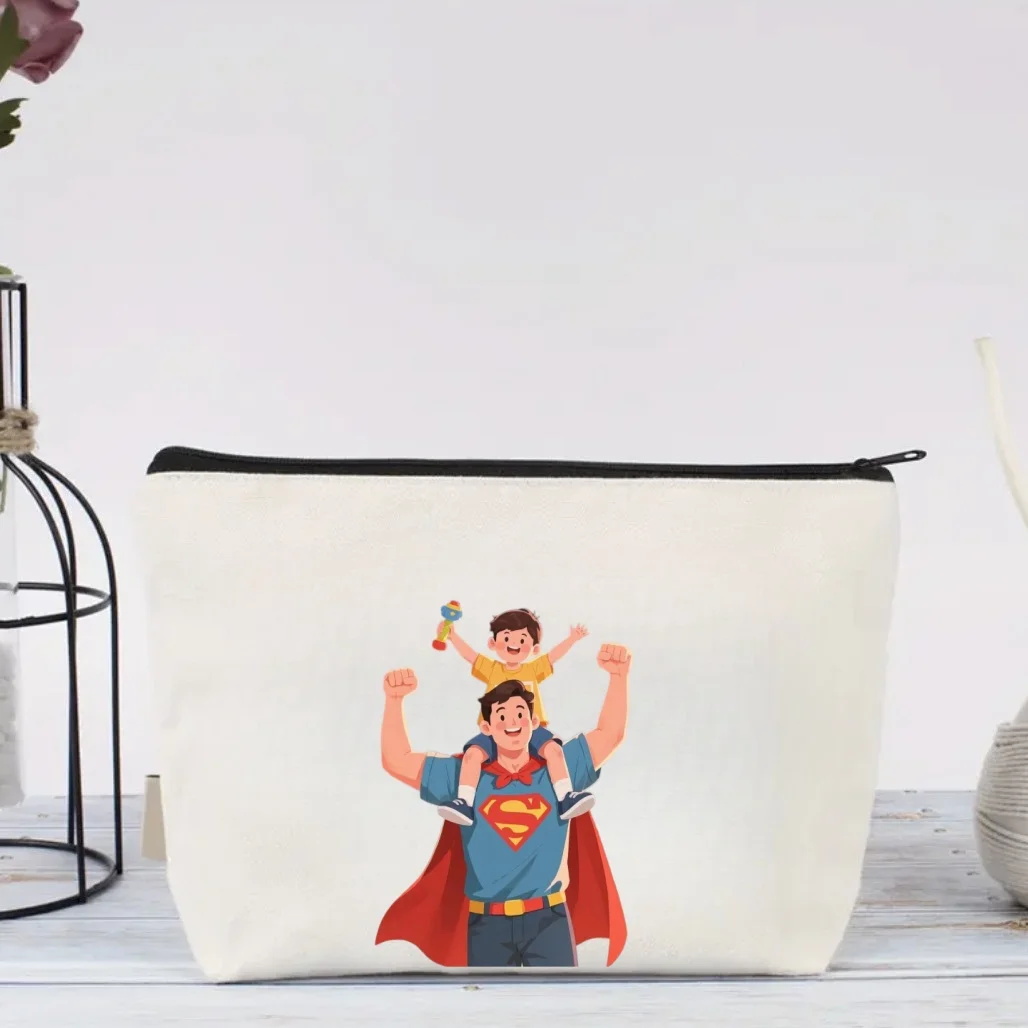 

Двусторонняя холщовая косметичка Super Dad, 1 шт., косметичка для папы, дорожный органайзер для туалетных принадлежностей, подарок на День отца