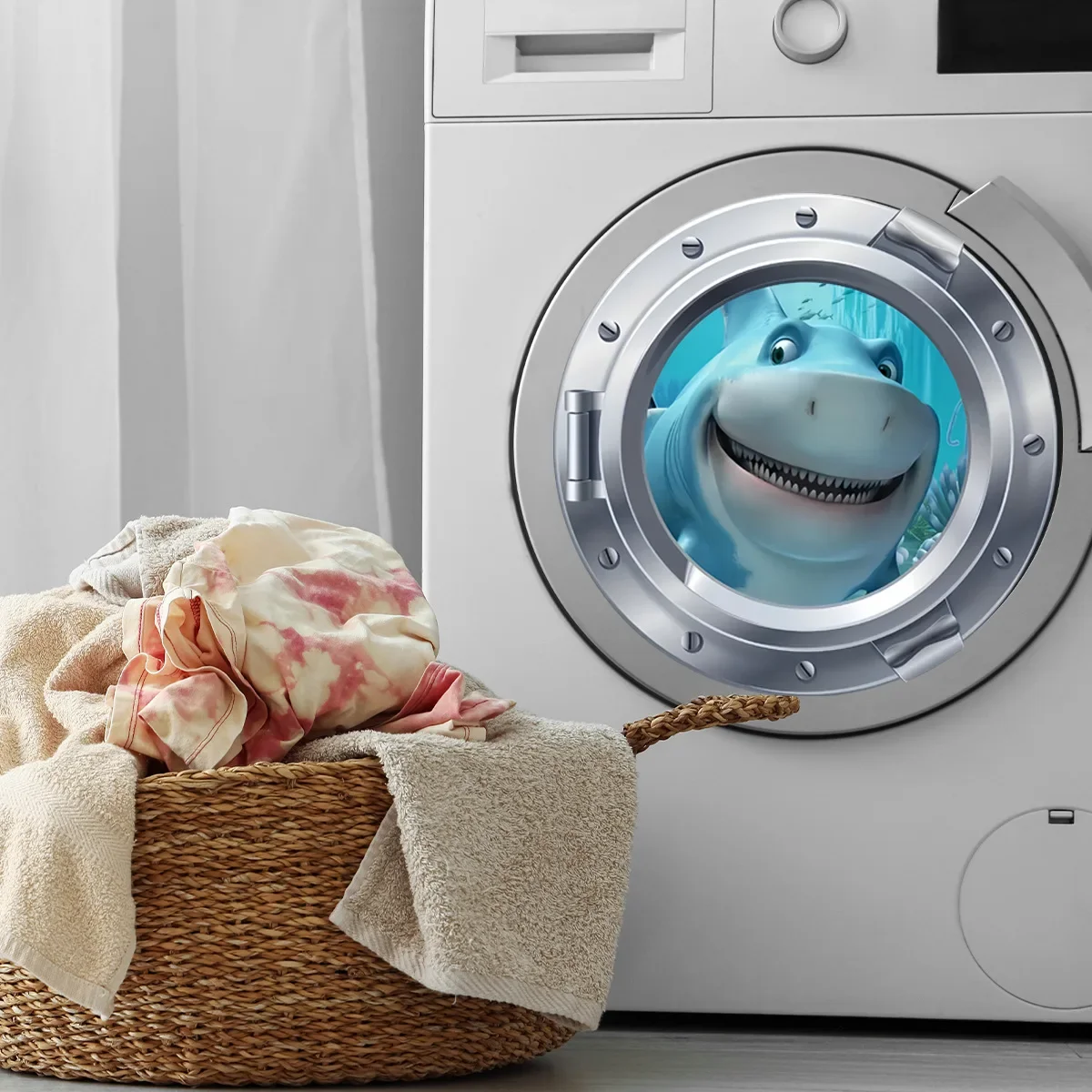1pc 3D Shark Toilet Cover Decorative Sticker - Removable Self-Adhesive Decal for Restroom Renovation and Home Decor