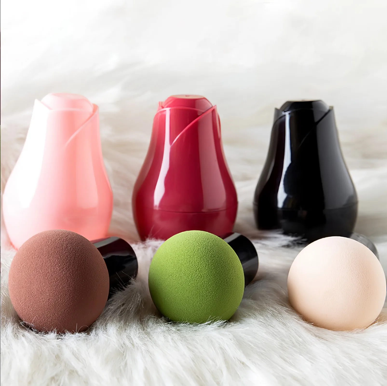 3Pcs Mushroom Makeup Sponge Puff Handle Large Expanding Silicone Foundation Concealer Blush Highlighter Liquid Cream Applicator