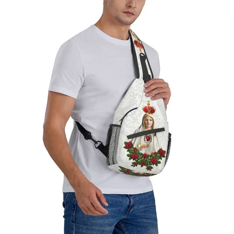 Onze Dame Van Fatima Maagd Mary Sling Crossbody Borsttas Mannen Casual Portugal Rozenkrans Katholieke Schouder Rugzak Voor Wandelen