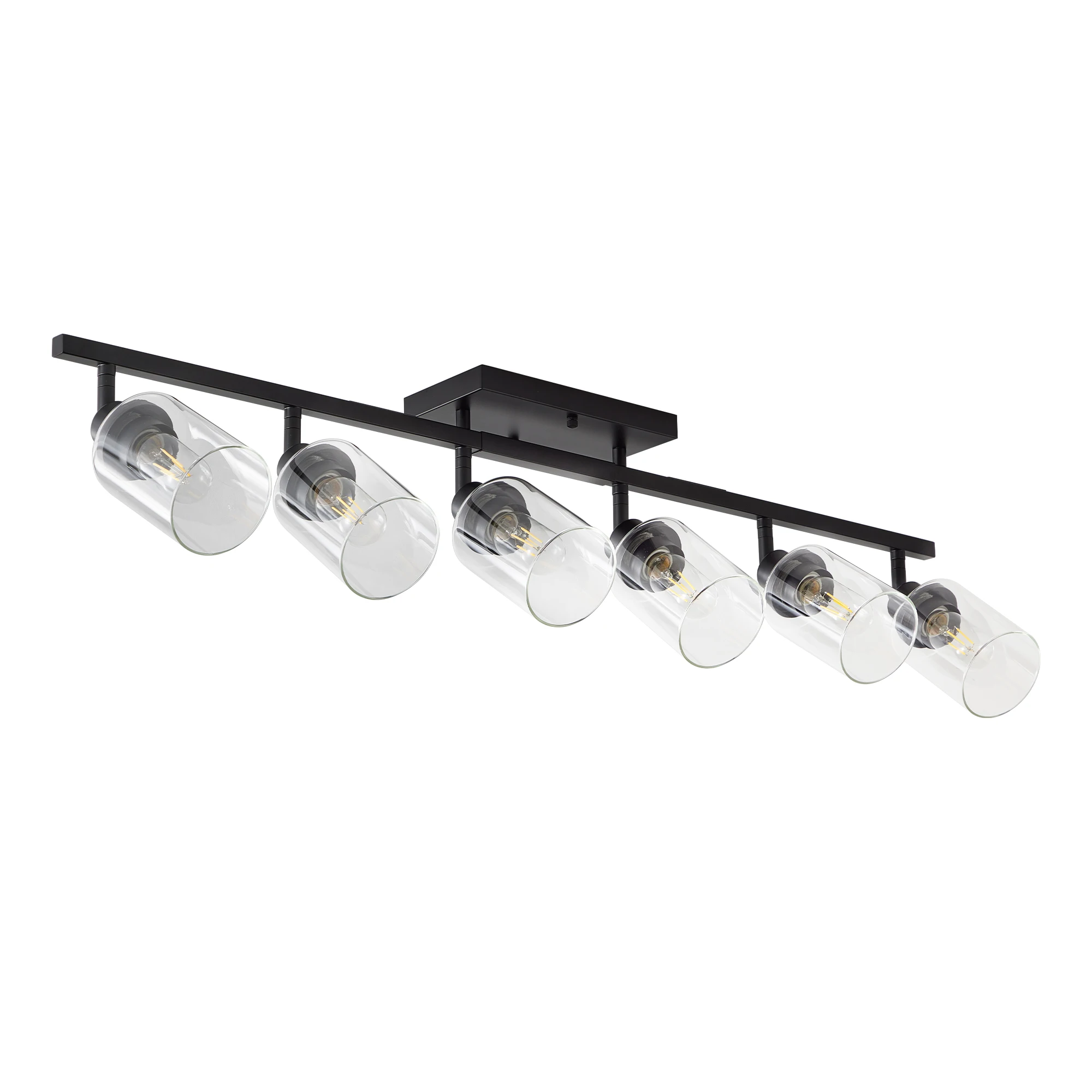 ARLGSITE 43-inch 6-Light Matte Black Flush Mount Ceiling Light with Rotatable Heads, Clear Glass Shades, and E26 Sockets