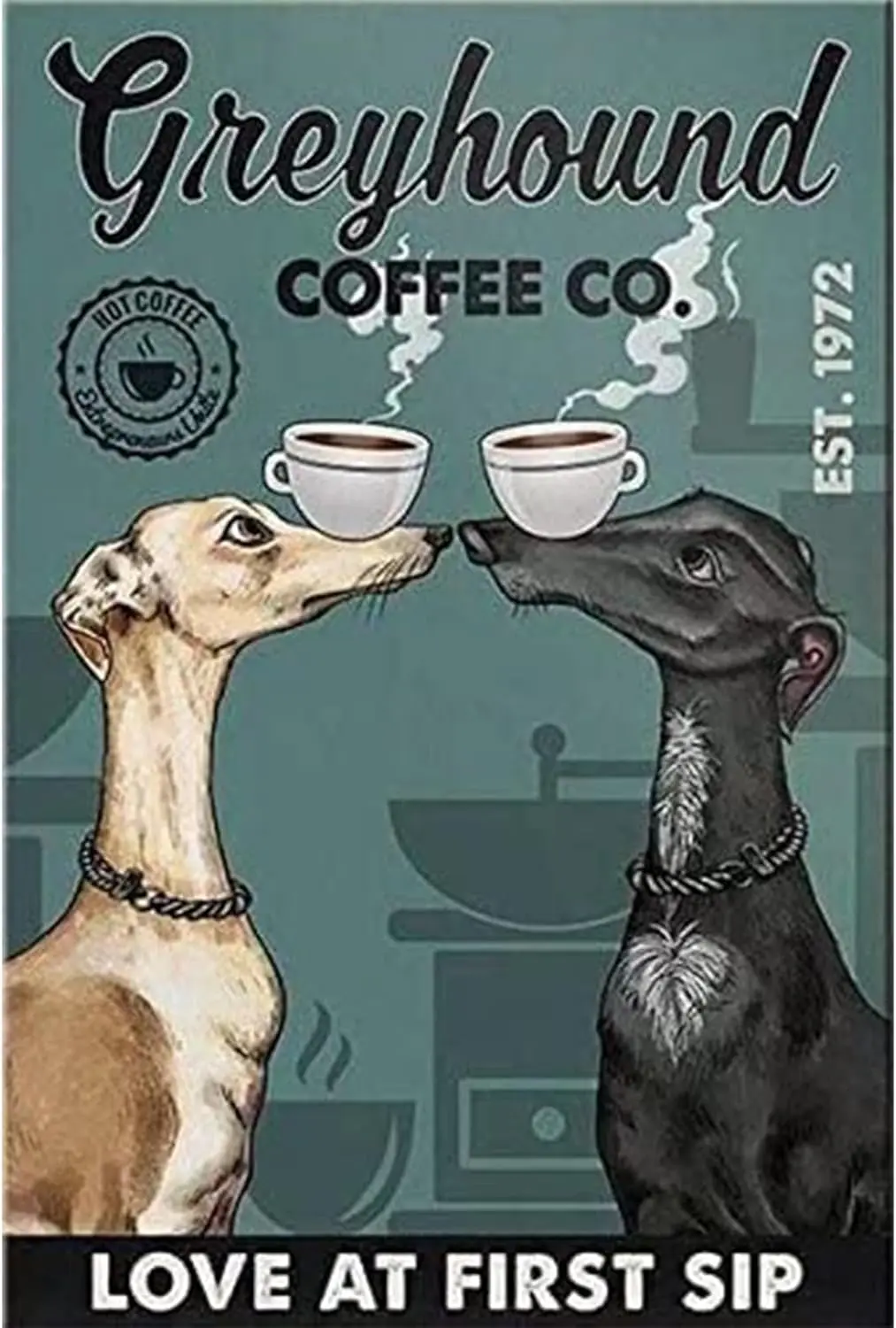 Metal Tin Sign Greyhound Coffee Sign Vintage Tin Sign Retro Sign Aluminum Signs for Kitchen Home Office Bar Cafe Decor