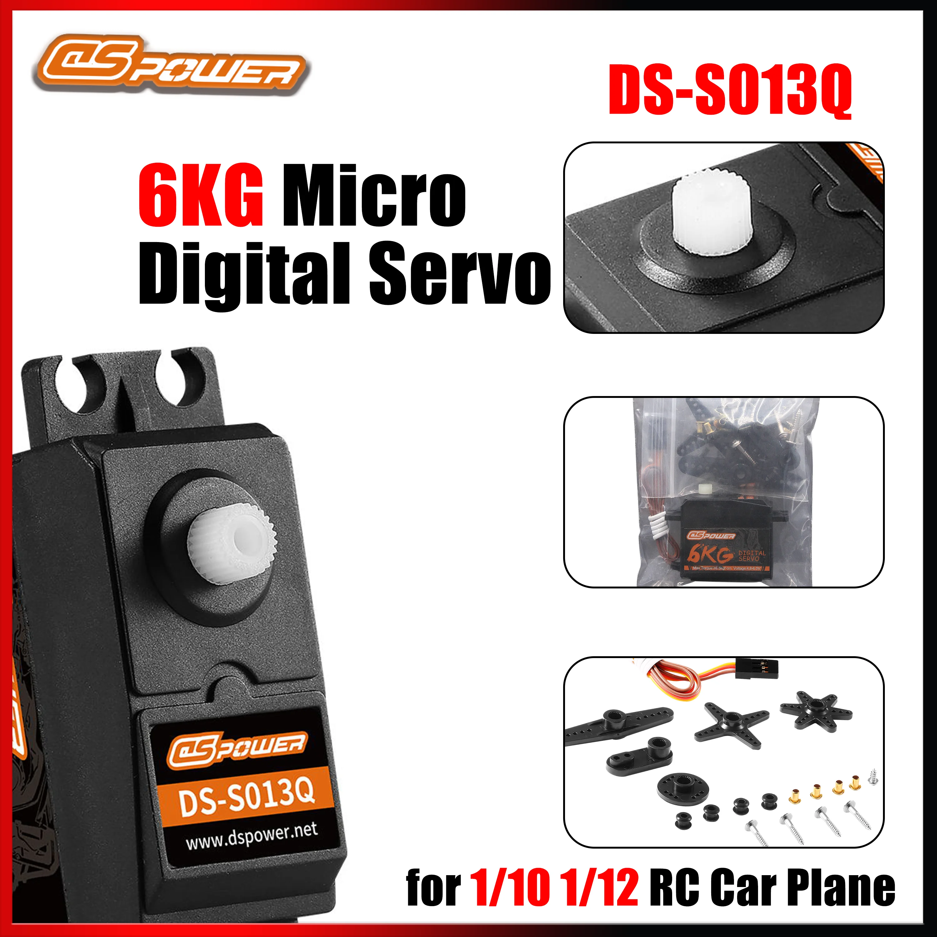 DSpower 6KG Metal Gear High Torque Digital Servo 4.8~6.0V for 1/10 1/12 RC Car Truck Crawler Wltoys 124018 124019 SCX10 Toy Part