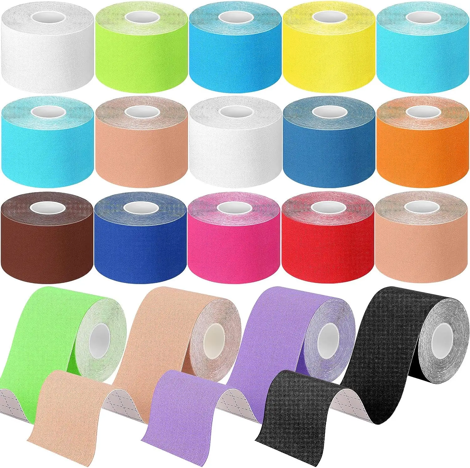 25 Rolls Kinesiology Recovery Tapes 2 Inch x 16 ft Cotton Elastic Athletic Tape Breathable Kneepad Muscle Pain Relief Tape