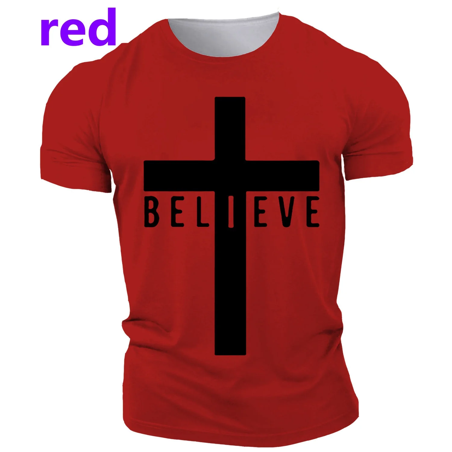 I Believe in God Christian Men\'s Fashion T-shirt 3d Printed Cross T-shirt Jesus Shirt Short Sleeve Top